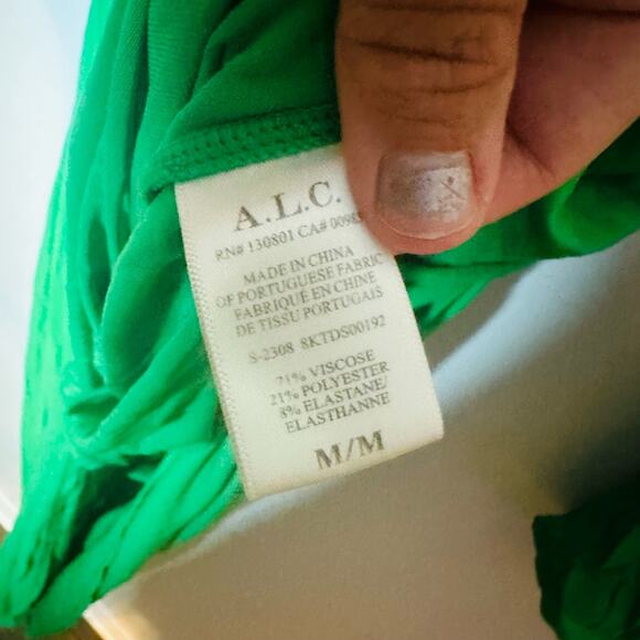 A.L.C. Adeline Green Asymmetrical Hemline Long Sleeves Dress Size Medium - Picture 9 of 10